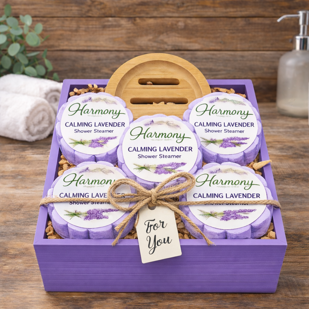 5 Count Calming Lavender Shower Steamer Gift Set With Steamer Tray and Gift Box