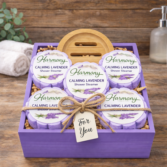 5 Count Calming Lavender Shower Steamer Gift Set With Steamer Tray and Gift Box