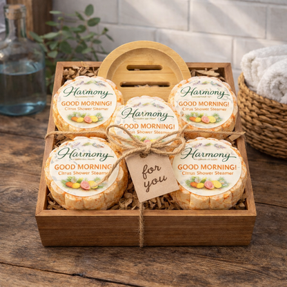 5 Count "Good Morning" Citrus Shower Steamer Gift Set With Steamer Tray and Gift Box