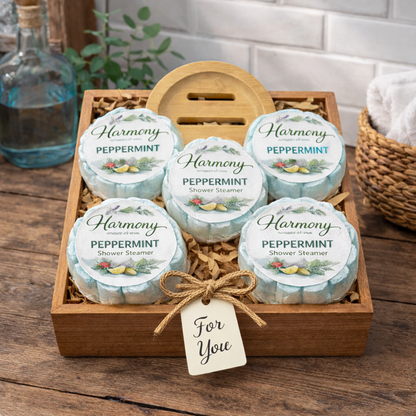 5 Count Peppermint Shower Steamer Gift Set With Steamer Tray and Gift Box